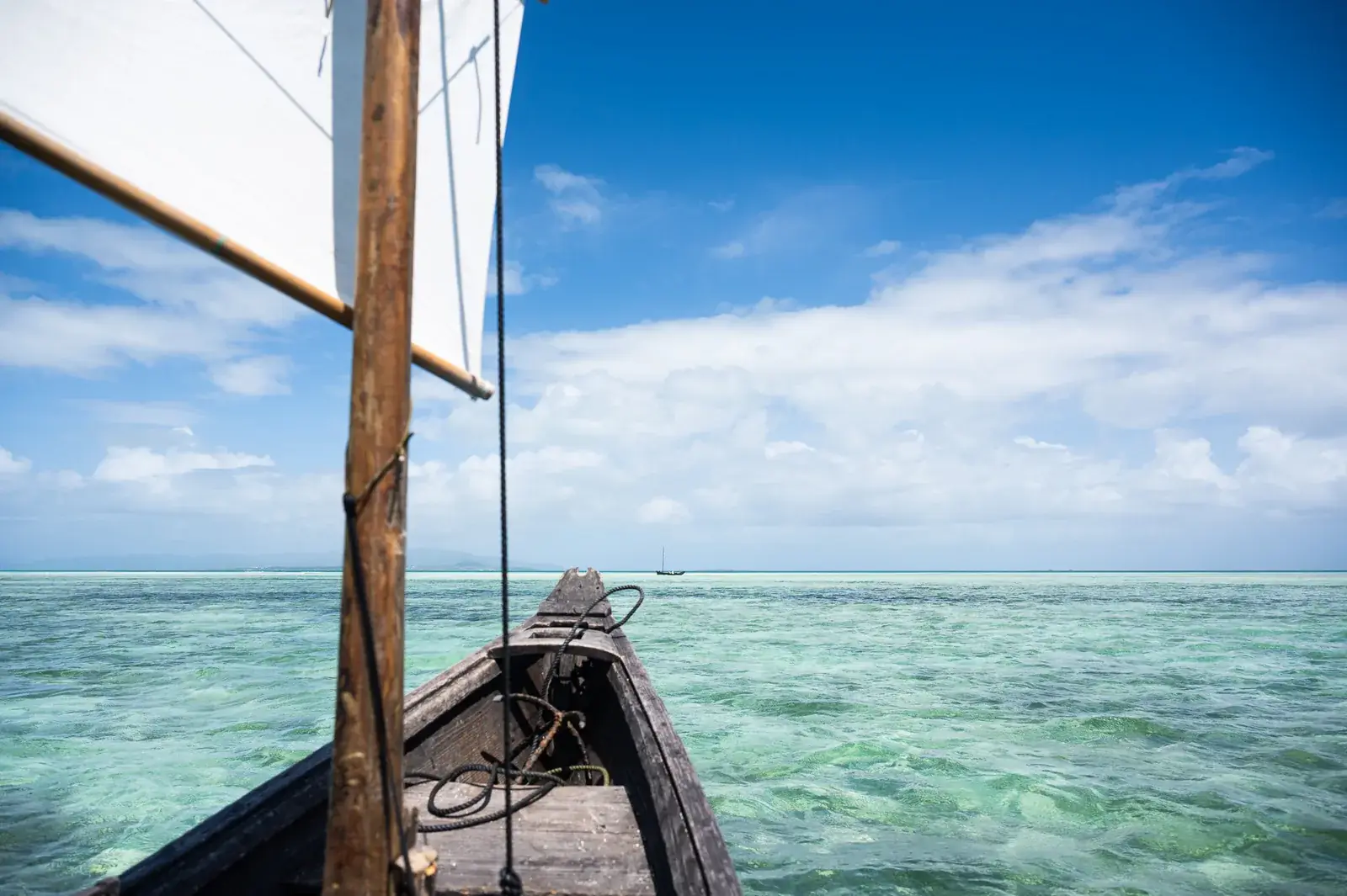 View from a traditional sabani sailing on shallow water near Taketomi Island