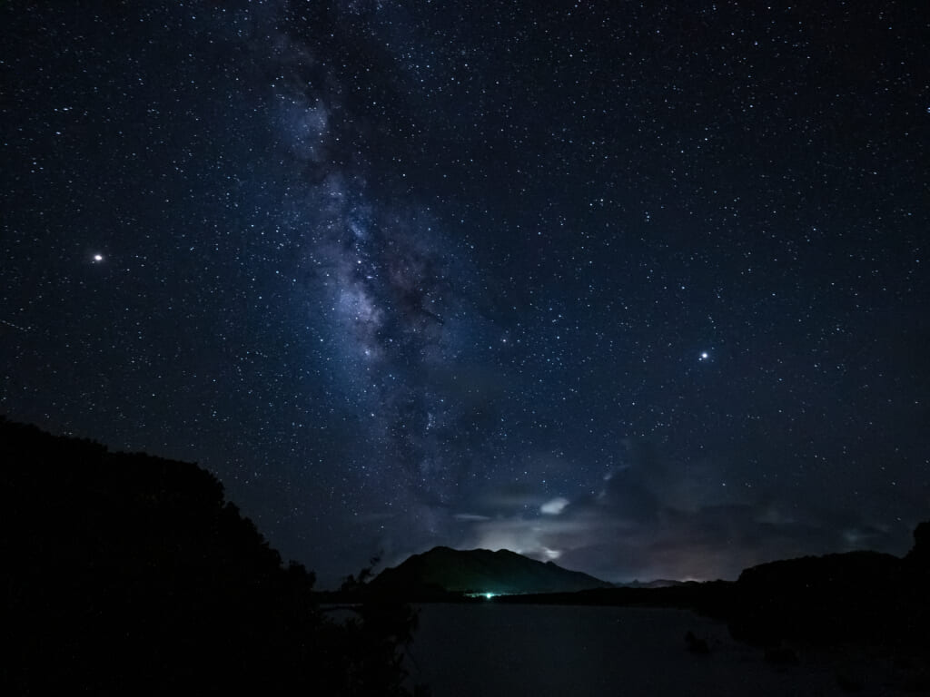 A brilliant star-filled sky and Milky Way over Akaishi in Ishigaki island