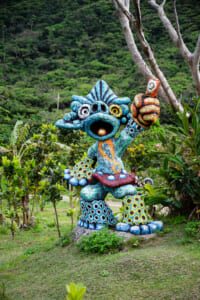 Colorful enormous shisa inside Yoneko Yaki shiva park